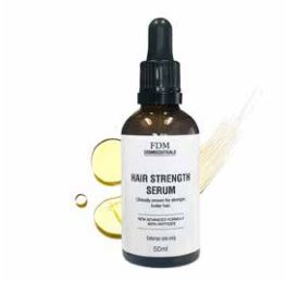 A brown dropper bottle labeled Sincerity Hair Growth Serum by Sincerity is shown with an eye dropper black lid. Contains a clear serum in the bottle. The label suggests use for damaged and brittle hair.